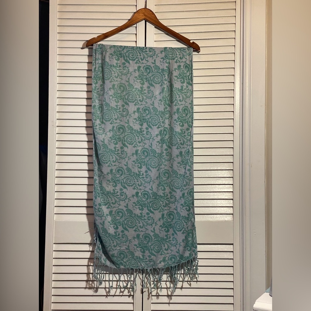 Bisou Green Paisley Wrap Scarf with Tassels